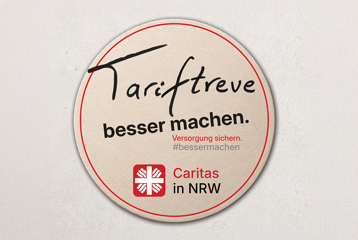 Key Visual der Petition „Tariftreue besser machen! Pflege, Medizin und soziale Dienste stärken.“ der Caritas NRW